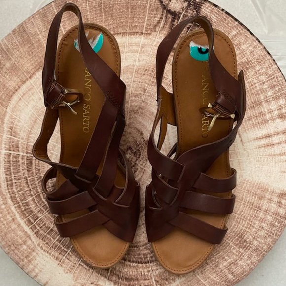 Franco Sarto Brown Leather Wedge Sandal sz 8 Med. - Picture 3 of 4
